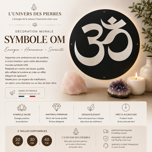 Décoration murale en miroir Symbole OM, décoration spirituelle pour intérieur zen