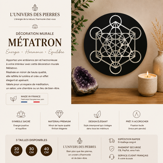 Décoration murale en miroir Cube de Métatron, décoration symbolique pour la méditation