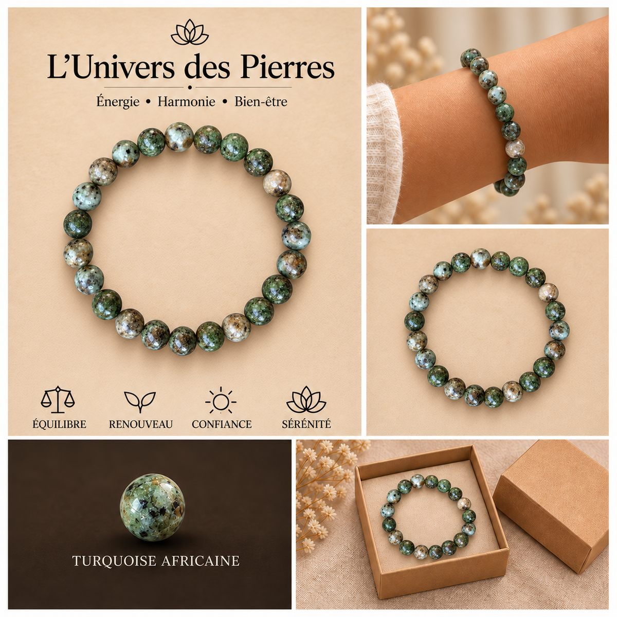 Bracelet Turquoise africaine avec perles de taille réaliste