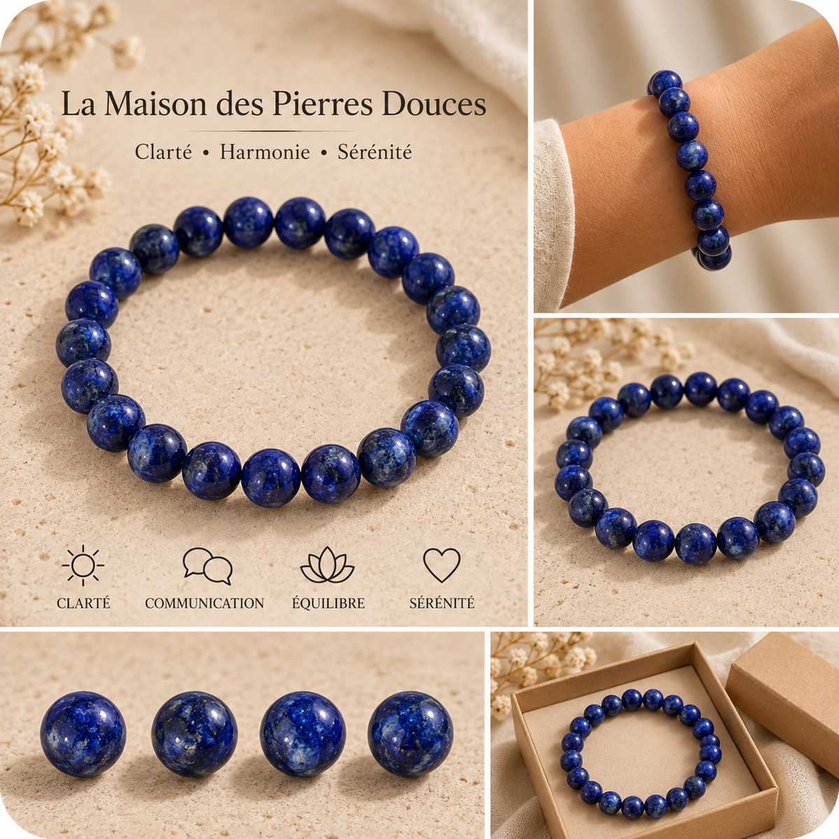 Bracelet Lapis-lazuli naturel 8 mm — clarté et sérénité