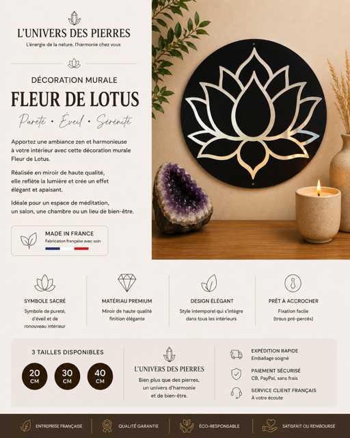 Décoration murale en miroir Fleur de Lotus, décoration symbolique pour intérieur zen