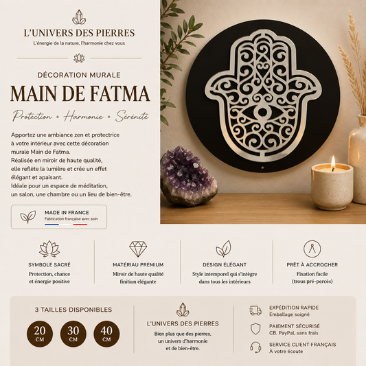 Décoration murale en miroir Main de Fatma, décoration symbolique de protection