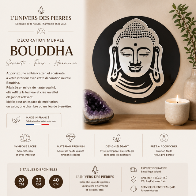 Décoration murale en miroir Bouddha, décoration spirituelle pour intérieur zen