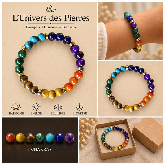 Présentation complète du bracelet 7 chakras multicolore