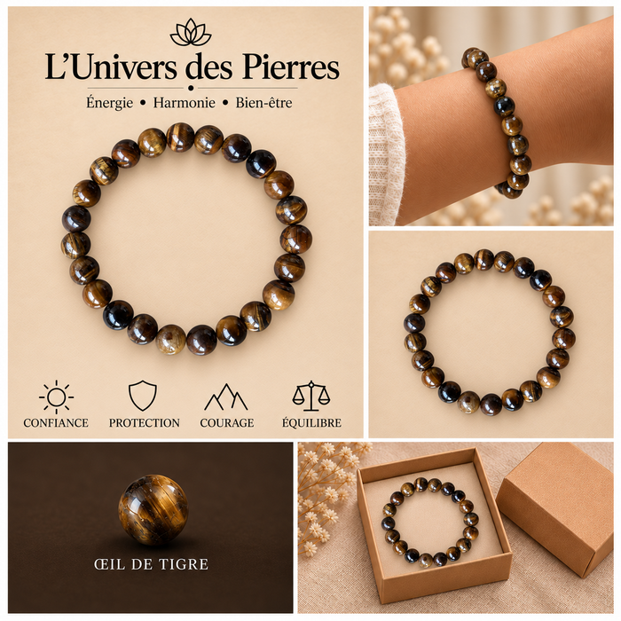 Bracelet en pierre naturelle Œil de Tigre aux reflets dorés