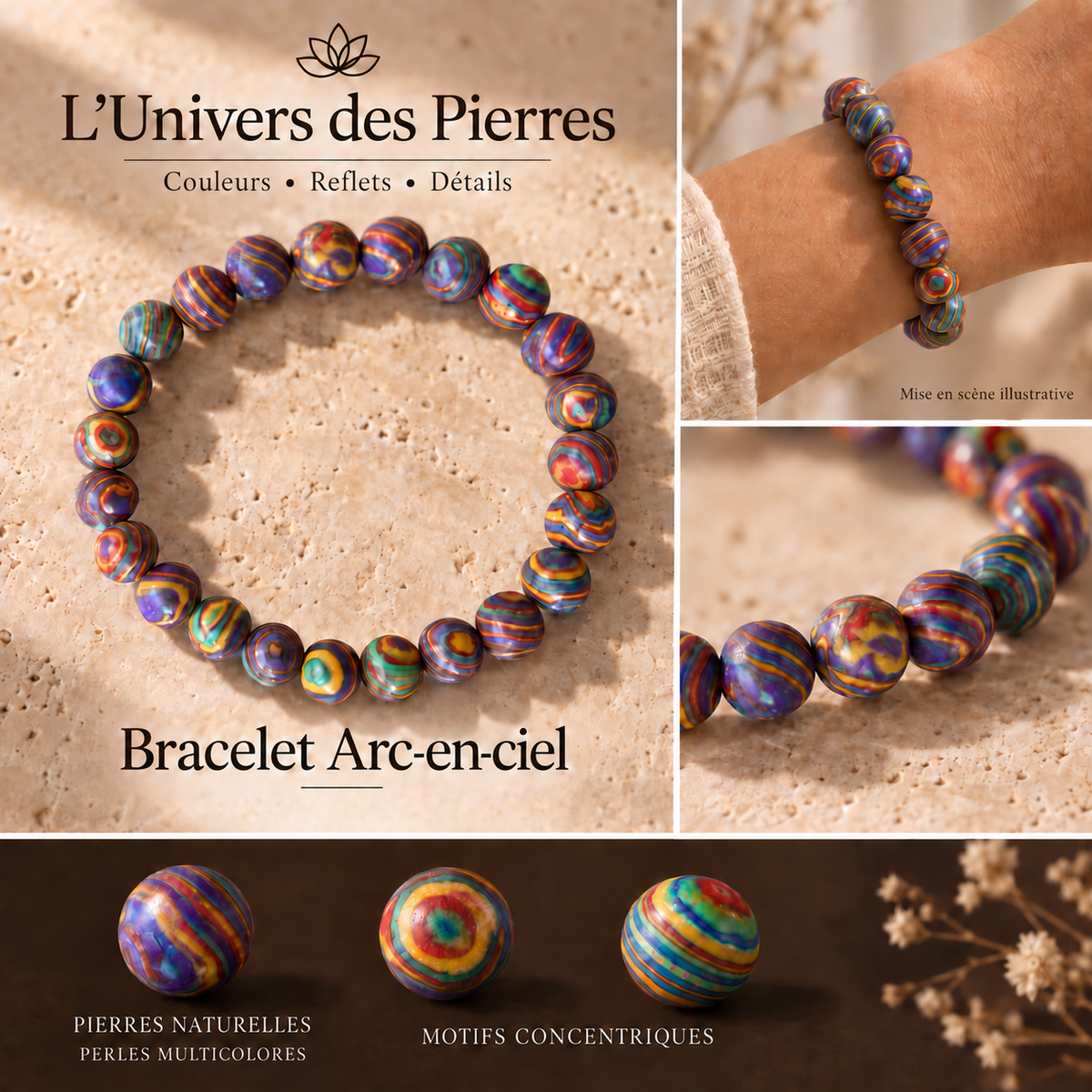 Bracelet Arc-en-ciel en pierres naturelles multicolores