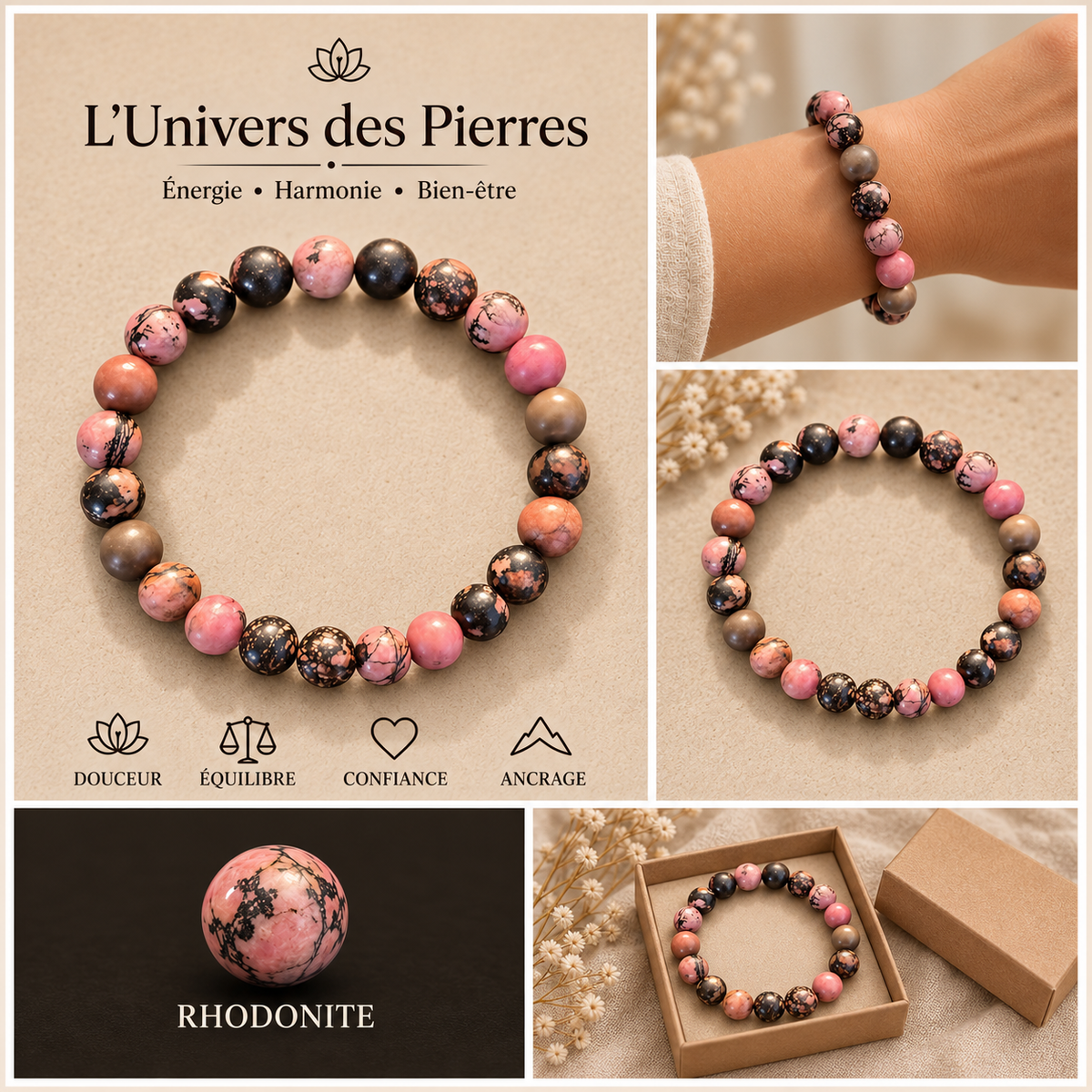 Présentation complète du bracelet Rhodonite